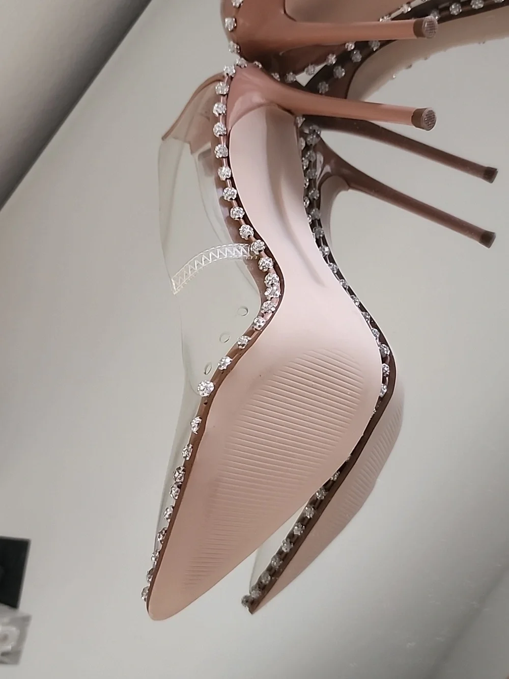 ♡♥︎♡ Steve Madden Classic Nude Clear PVC Crystal-Trim Stiletto Heels Size 8.5 - Picture 10 of 11